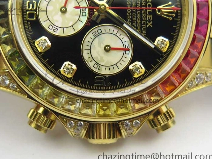 MiroTime 0124 Daytona 116589RBOW YG Rainbow Crystal BLF Best Edition Black Dial on Rubber Strap A EasyMatch 3238